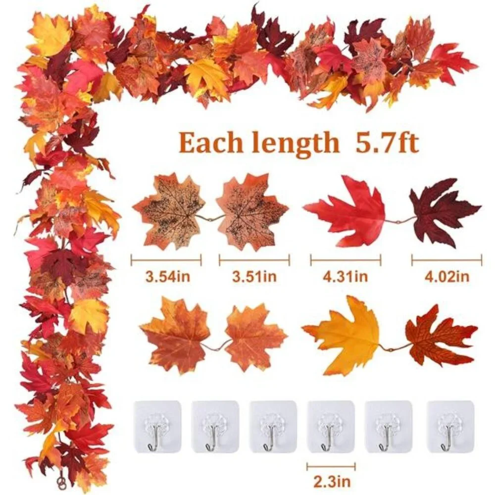 6 Pack 5.8Ft Artificial Maple Leaf Garland -‎ Fall Decor for Home & Thanksgiving
